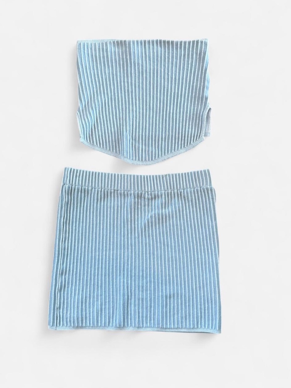 NWOT Light Blue Ribbed Tube Top and Mini Skirt Set